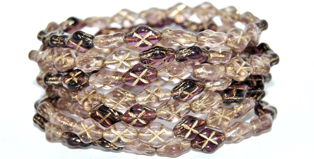 Rhombus Pressed Glass Beads, Mixed Colors Purple 54202 (Mix Purple 54202), Glass, Czech Republic