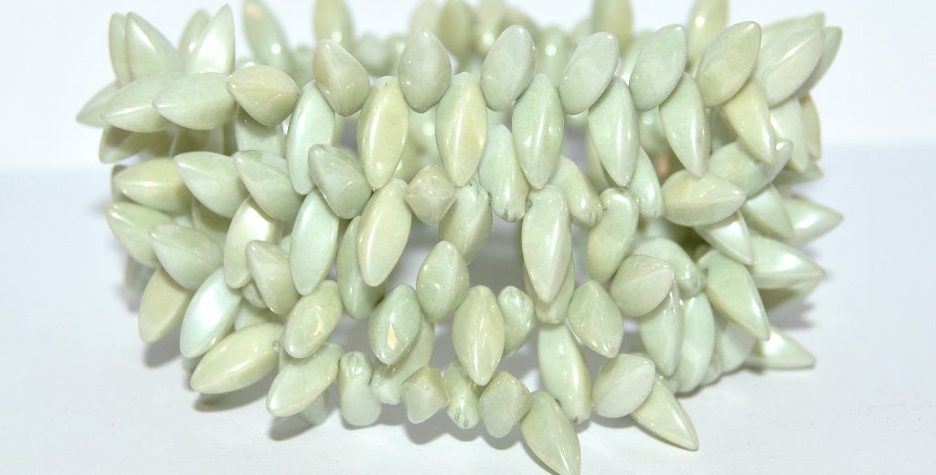 Chilli Leaf Pressed Glass Beads, Chalk White Luster Green Full Coated (3000 14457), Glass, Czech Republic