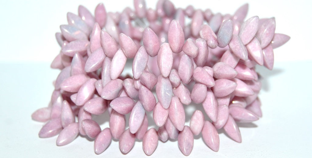 Chilli Leaf Pressed Glass Beads, Chalk White Luster Lila (3000 14494), Glass, Czech Republic