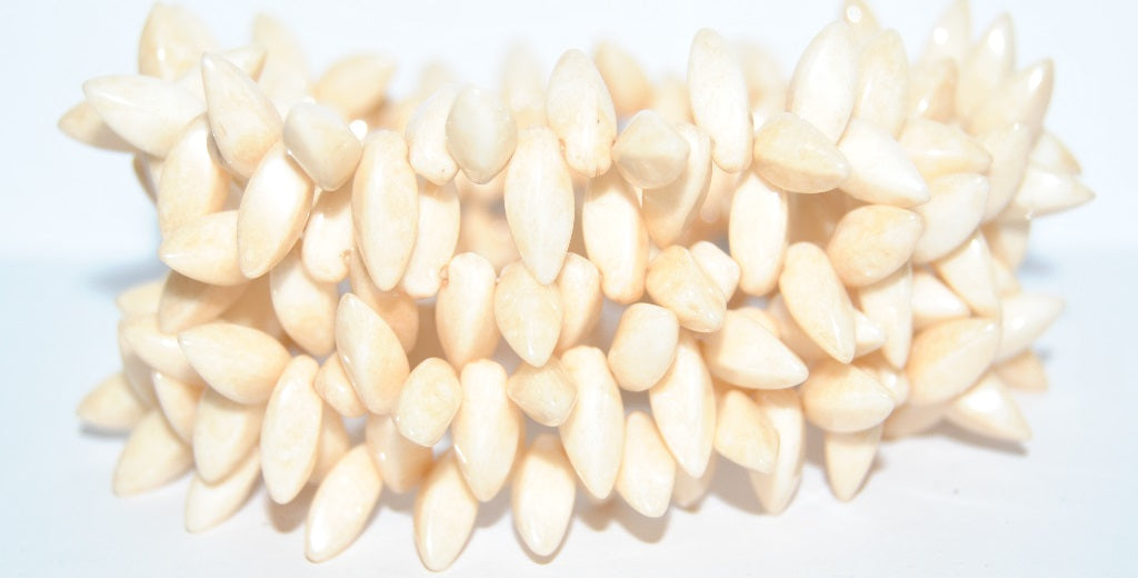 Chilli Leaf Pressed Glass Beads, Chalk White Luster Brown Full Coated (3000 14413), Glass, Czech Republic