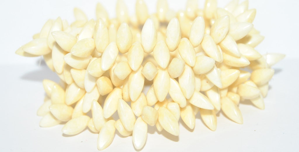 Chilli Leaf Pressed Glass Beads, Chalk White Luster Yellow Full Coated (3000 14483), Glass, Czech Republic