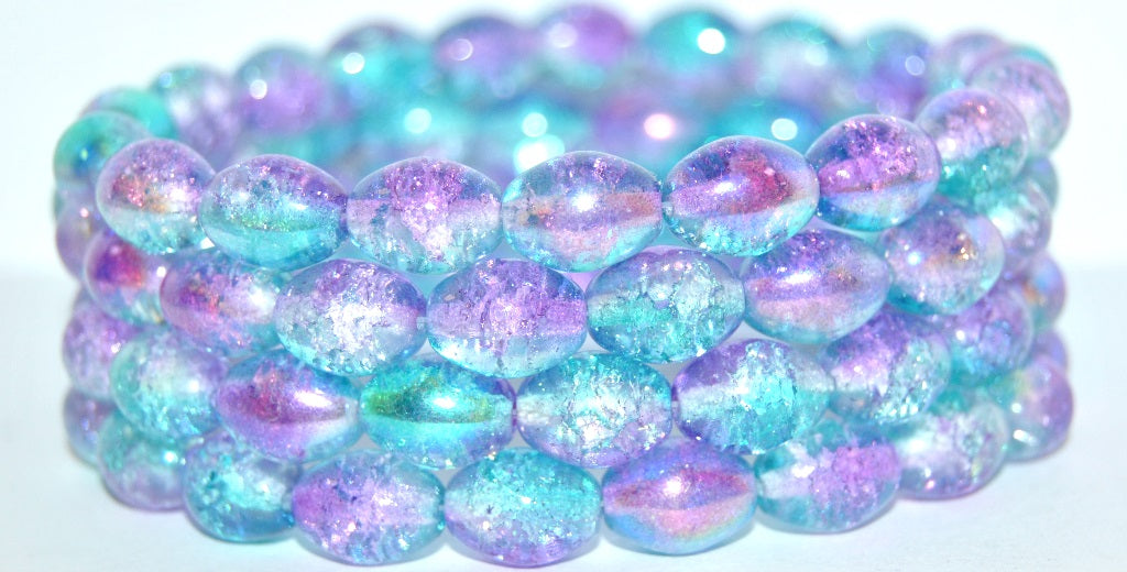 Olive Oval Pressed Glass Beads, (48123 Crackle), Glass, Czech Republic