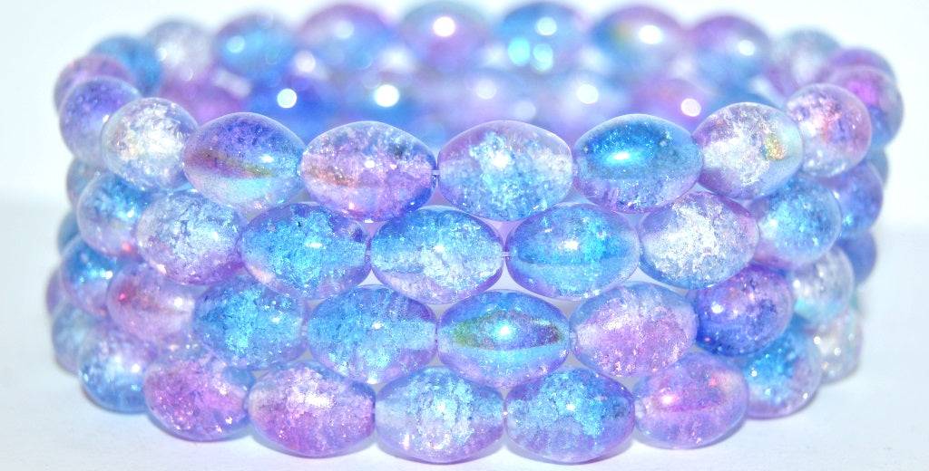 Olive Oval Pressed Glass Beads, (48102 Crackle), Glass, Czech Republic