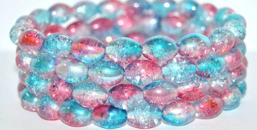 Olive Oval Pressed Glass Beads, (48113 Crackle), Glass, Czech Republic