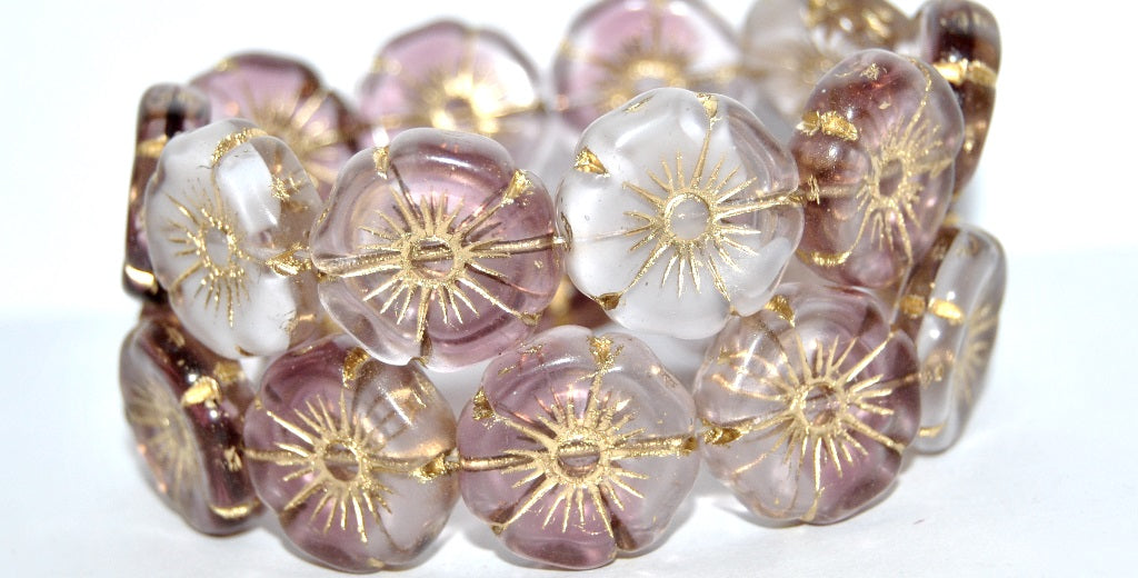 Hawaii Flower Pressed Glass Beads, Purple Mixed Colors 54202 (Purple Mix 54202), Glass, Czech Republic