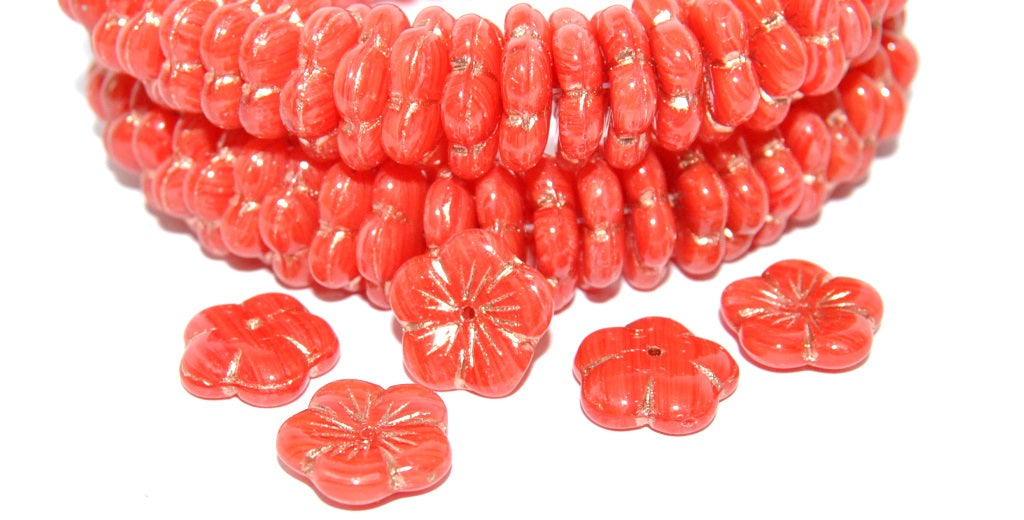 5 Petal Flower Pressed Glass Beads, 96020 Copper Lined (96020-54200), Glass, Czech Republic