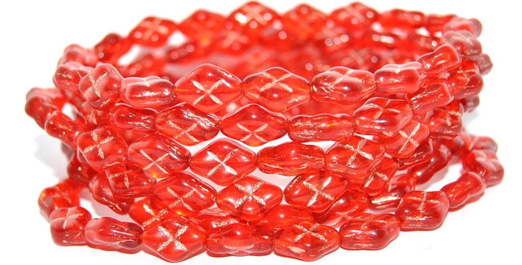 Rhombus Pressed Glass Beads, Transparent Red Copper Lined (90060-54200), Glass, Czech Republic
