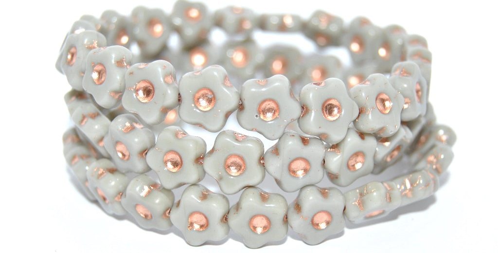 Simple Flower Pressed Glass Beads, Opaque Gray Copper Lined (43020-54200), Glass, Czech Republic