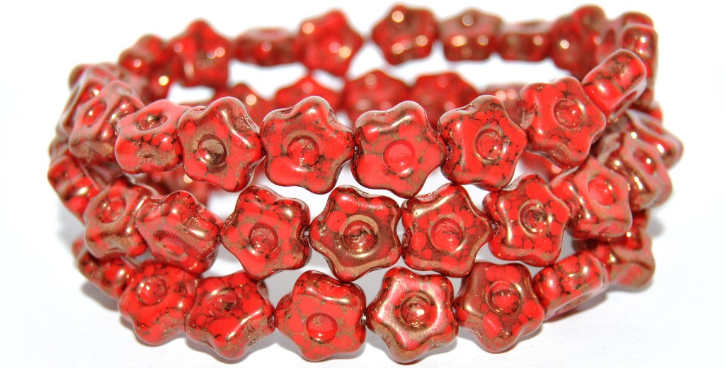 Simple Flower Pressed Glass Beads, Opaque Red 15415 (93200-15415), Glass, Czech Republic