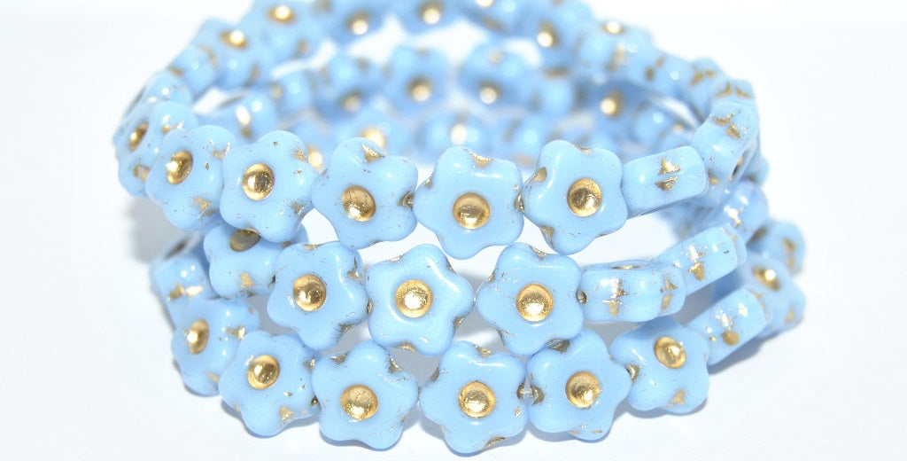 Simple Flower Pressed Glass Beads, Opaque Blue Gold Lined (33100-54202), Glass, Czech Republic