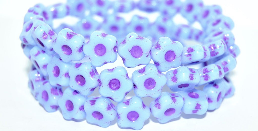 Simple Flower Pressed Glass Beads, Opaque Blue Purple Lined (33100-46420), Glass, Czech Republic