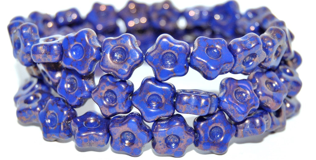 Simple Flower Pressed Glass Beads, Rich Blue 15415 (33060-15415), Glass, Czech Republic