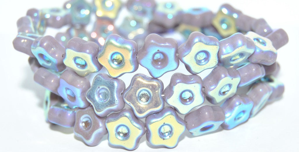 Simple Flower Pressed Glass Beads, Purple Ab 2Xside (23020-AB-2XSIDE), Glass, Czech Republic