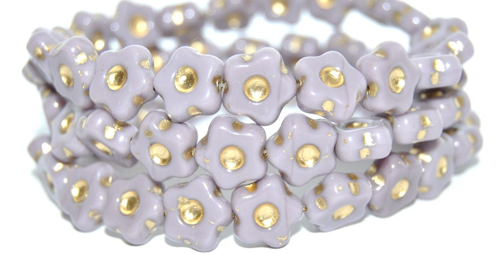 Simple Flower Pressed Glass Beads, Purple Gold Lined (23020-54202), Glass, Czech Republic