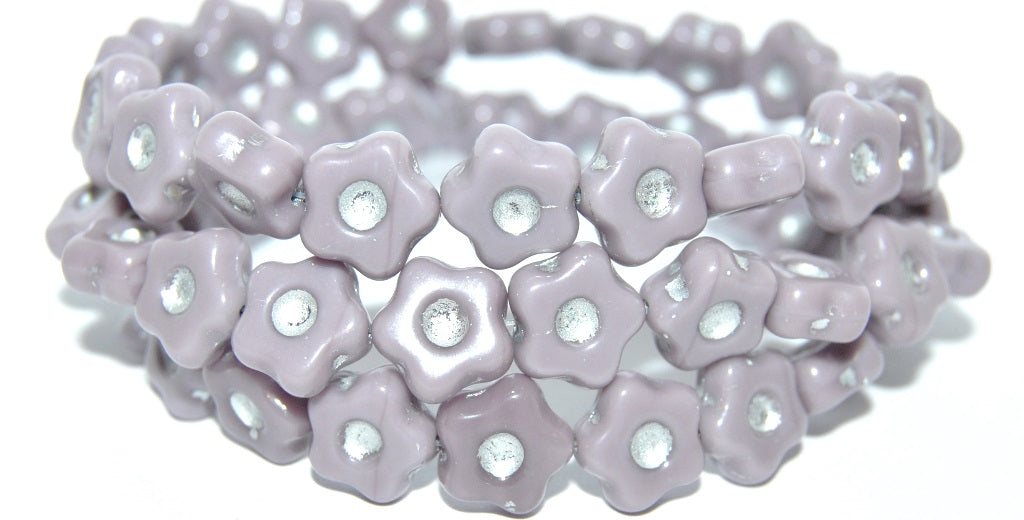 Simple Flower Pressed Glass Beads, Purple Silver Lined (23020-54201), Glass, Czech Republic