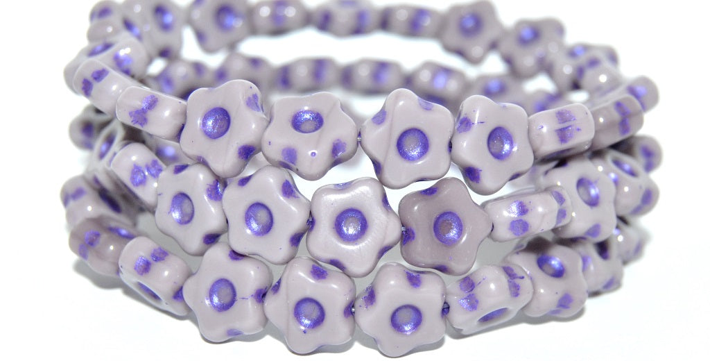 Simple Flower Pressed Glass Beads, Purple 43810 Metalic (23020-43810-METALIC), Glass, Czech Republic