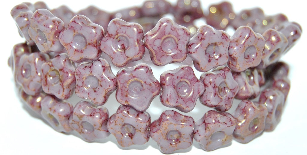 Simple Flower Pressed Glass Beads, Purple Terracotta Red (23020-15495), Glass, Czech Republic