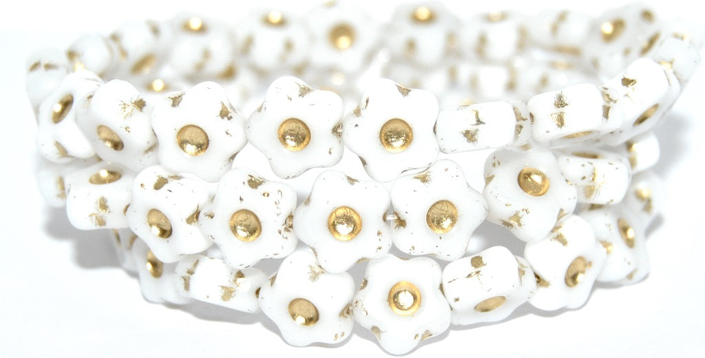 Simple Flower Pressed Glass Beads, White Gold Lined (02010-54202), Glass, Czech Republic