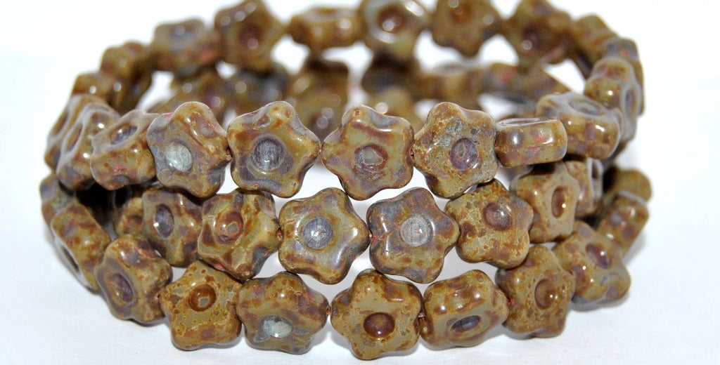 Simple Flower Pressed Glass Beads, Purple Travertin (23020-86800), Glass, Czech Republic