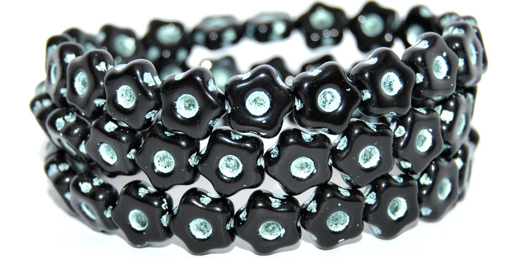 Simple Flower Pressed Glass Beads, Black 43801 Metalic (23980-43801-METALIC), Glass, Czech Republic