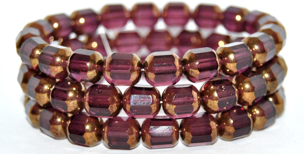 6-Cut Fire Polished Faceted Glass Beads, Transparent Amethyst Bronze (20080-14415), Glass, Czech Republic