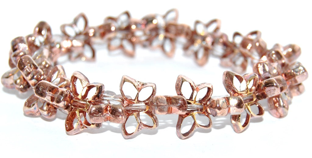 Table Cut Butterfly Beads, Transparent Blue Rose Gold Capri 2Xside (30010-27101-2XSIDE), Glass, Czech Republic