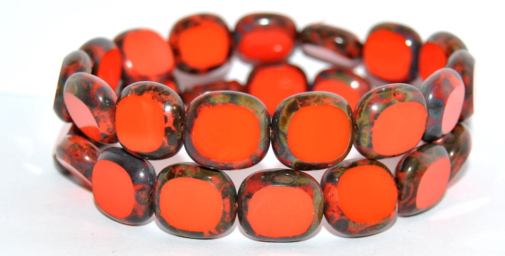 Table Cut Round Candy Beads, Deep Orange Travertin (B30310-1716-93140-86800), Glass, Czech Republic