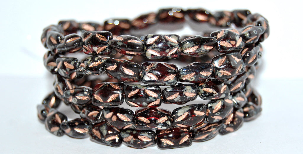 Rectangle Pressed Glass Beads, Transparent Red 43 Copper Lined (90110-43-54200), Glass, Czech Republic