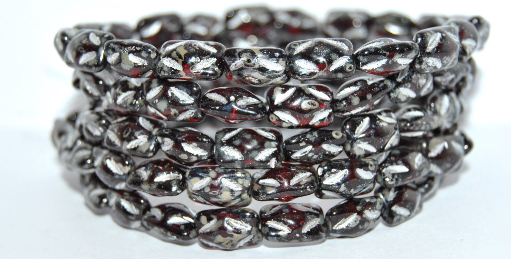 Rectangle Pressed Glass Beads, Transparent Red 43 Silver Lined (90110-43-54201), Glass, Czech Republic