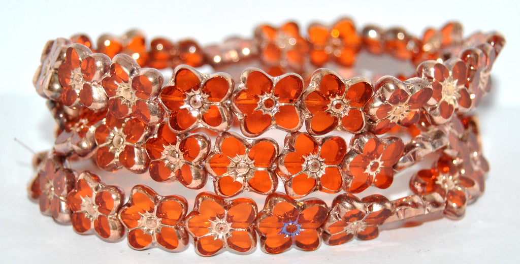 Table Cut Flower Beads Linum, Transparent Orange Rose Gold Capri 2Xside (90040-27101-2XSIDE), Glass, Czech Republic