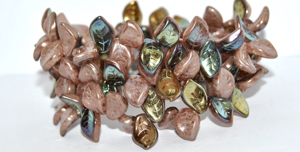 Ovate Leaf Pressed Glass Beads, White 34303 Cold Ab (02010-34303-COLD-AB), Glass, Czech Republic