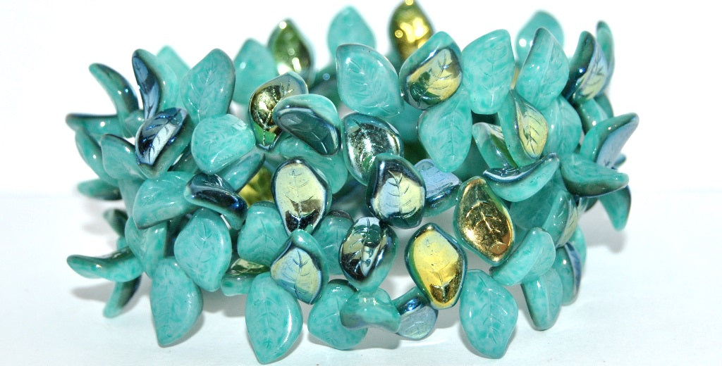 Ovate Leaf Pressed Glass Beads, White 34309 Cold Ab (02010-34309-COLD-AB), Glass, Czech Republic