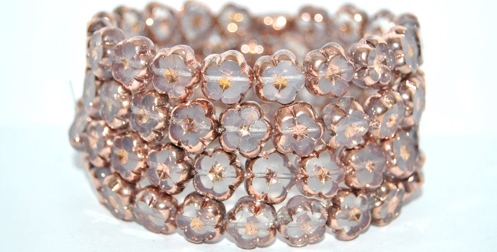 Table Cut Flower Beads, Opal White Rose Gold Capri 2Xside (01000-27101-2XSIDE), Glass, Czech Republic