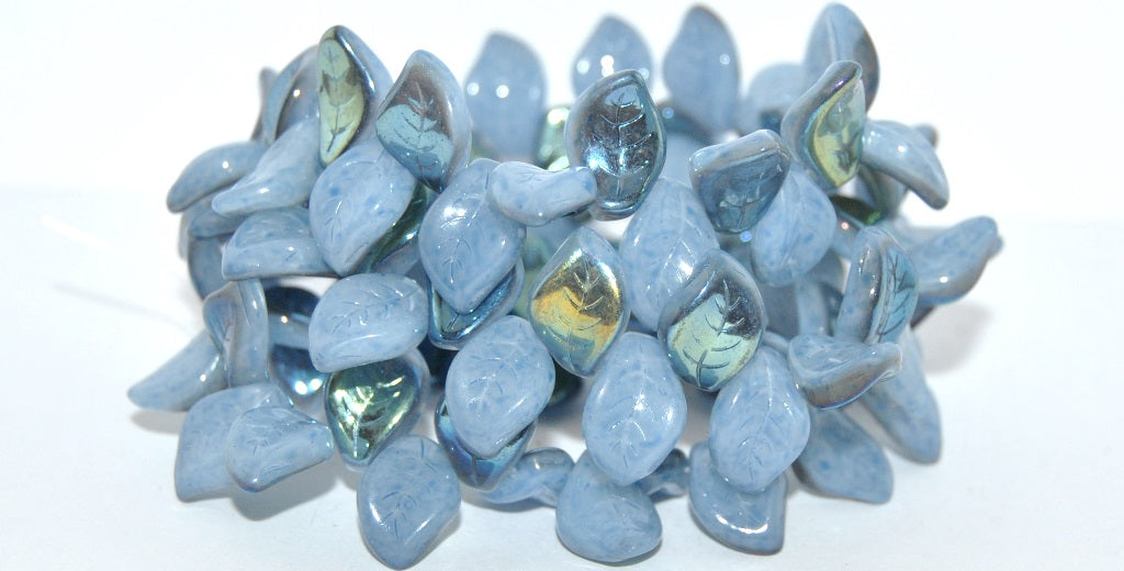 Ovate Leaf Pressed Glass Beads, White 34307 Cold Ab (02010-34307-COLD-AB), Glass, Czech Republic