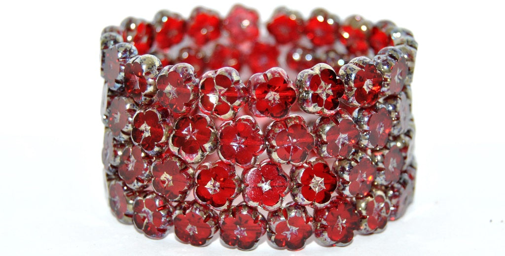 Table Cut Flower Beads, Ruby Red Rembrandt Travertin (90080-43500), Glass, Czech Republic