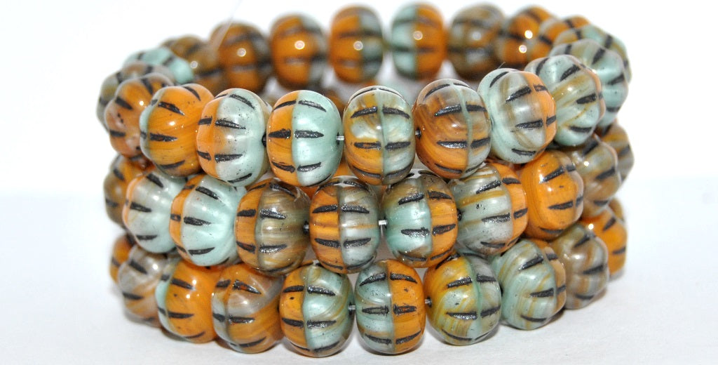 Pumpkin Pressed Glass Beads, Mixed Colors Glass Black Lined (MIX-GLASS-46769), Glass, Czech Republic