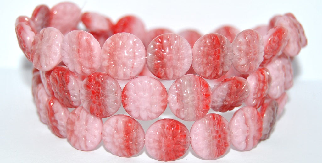 Round Flower Edelweiss Pressed Glass Beads, 730193200 (730193200), Glass, Czech Republic