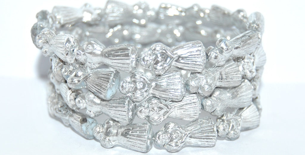 Human-shaped pressed Beads Woman, White Crystal Silver Half Coating 2Xside (02010-27001-2XSIDE), Glass, Czech Republic