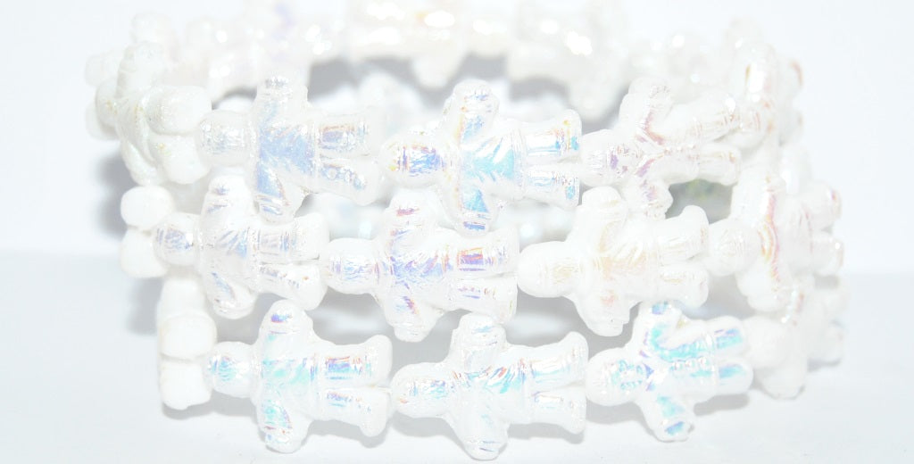 Human-shaped pressed Beads Man, White Ab 2Xside (02010-AB-2XSIDE), Glass, Czech Republic