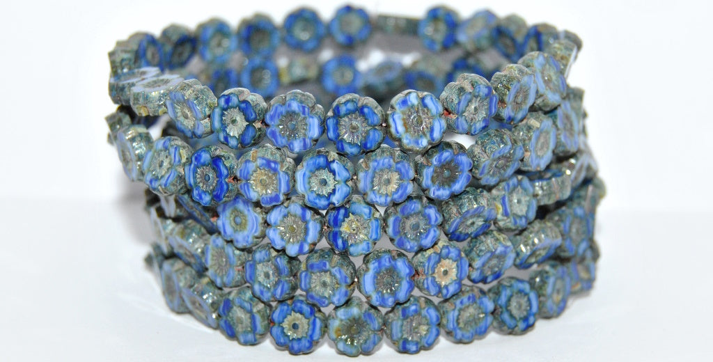 Table Cut Round Beads Hawaii Flowers, 35012 Stain Strong (35012-86805), Glass, Czech Republic