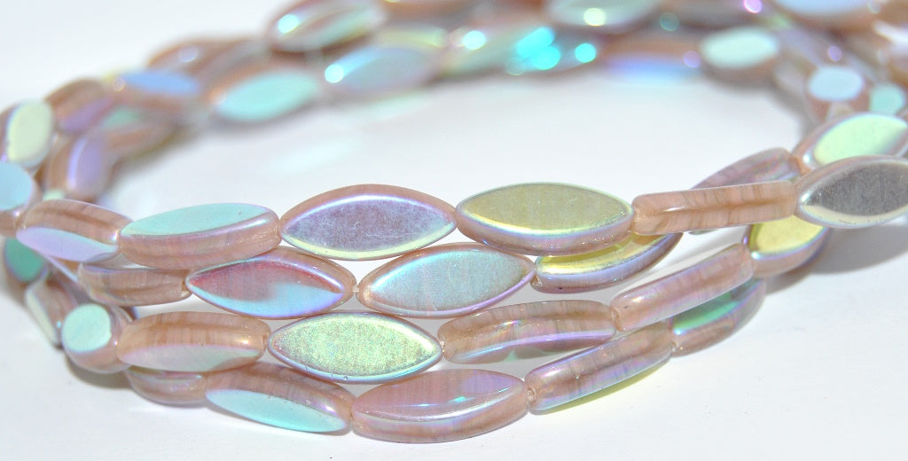 Boat Oval Pressed Glass Beads, Brown Line Ab 2Xside (BROWN-LINE-AB-2XSIDE), Glass, Czech Republic