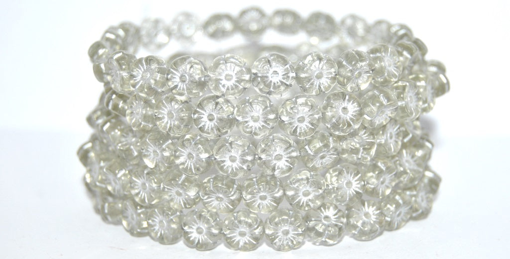 Hawaii Flower Pressed Glass Beads, Transparent Yellow Silver Lined (80100-54201), Glass, Czech Republic
