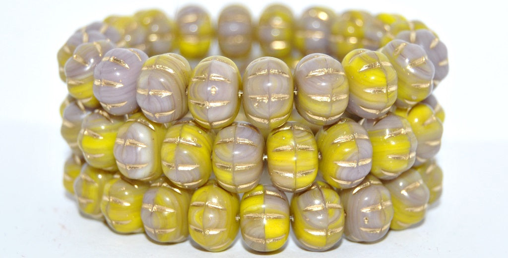 Pumpkin Pressed Glass Beads, 53402302 Gold Lined (53402302-54202), Glass, Czech Republic