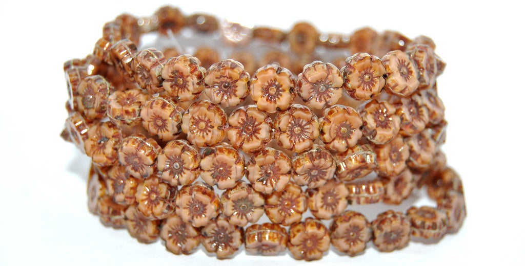 Table Cut Round Beads Hawaii Flowers, 730213610 Travertin (730213610-86800), Glass, Czech Republic