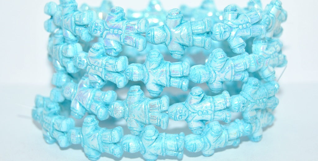 Human-shaped pressed Beads Man, White Ab Light Blue Lined (02010-AB-43811), Glass, Czech Republic