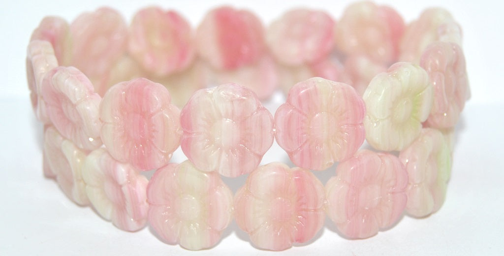 Round Flat Flower Pressed Glass Beads, Apple Mixed Colors (APPLE-MIX), Glass, Czech Republic