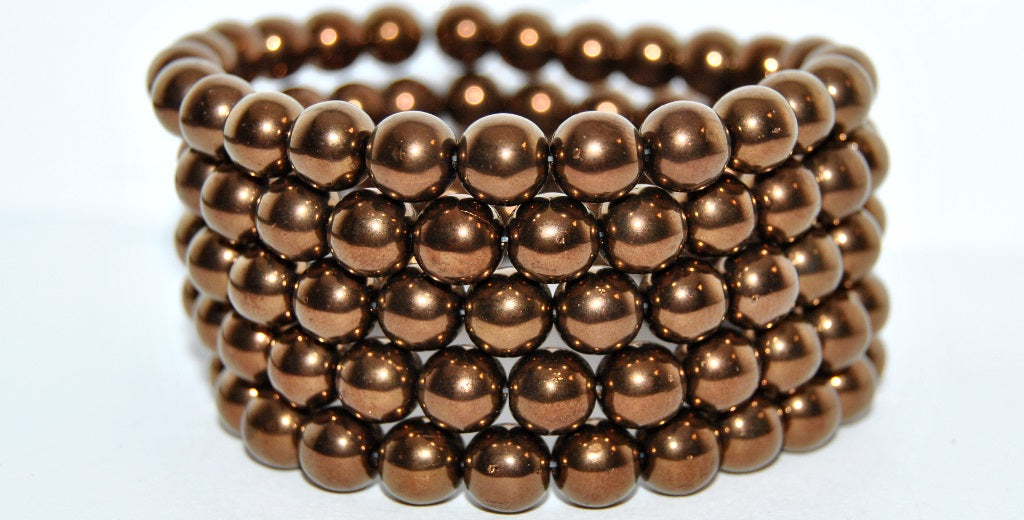 Round Pressed Glass Beads Druck, Brown Wax (BROWN-WAX), Glass, Czech Republic