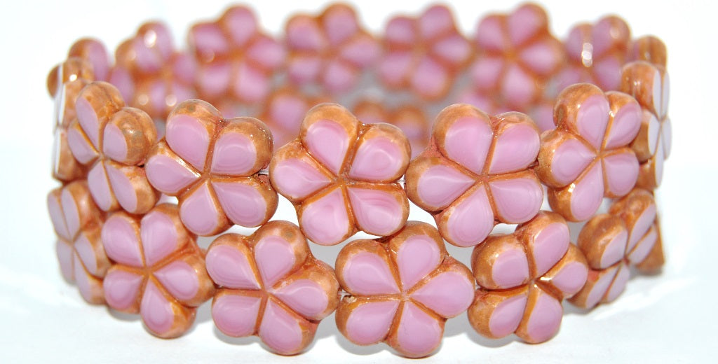 Table Cut Flower Beads, Opaque Pink Travertin (74020B-86800), Glass, Czech Republic