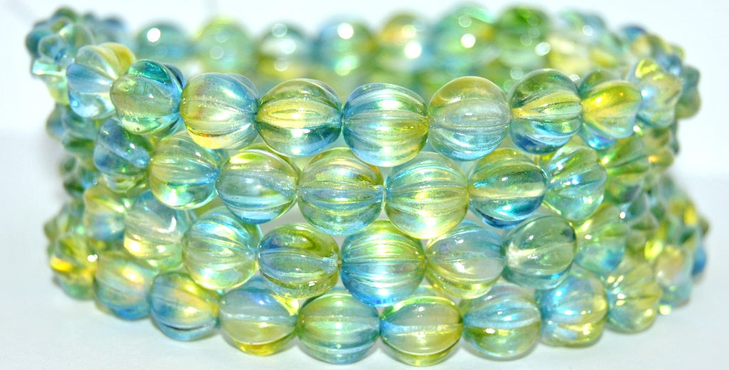 Melon Round Pressed Glass Beads With Stripes, 48111 (48111), Glass, Czech Republic