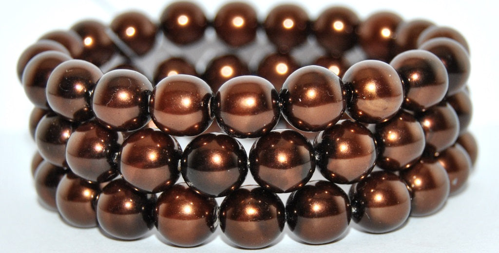 Round Pressed Glass Beads Druck, Brown Wax 2 (BROWN-WAX-2), Glass, Czech Republic